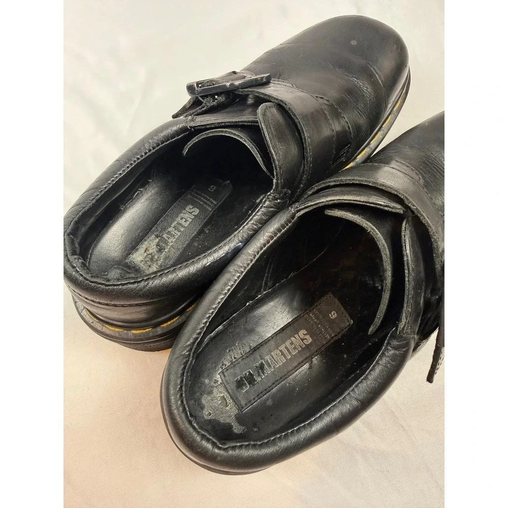 Dr. Martens Size US W8 M7 UK6 9157 Made in England Black Leather Buckle Shoes